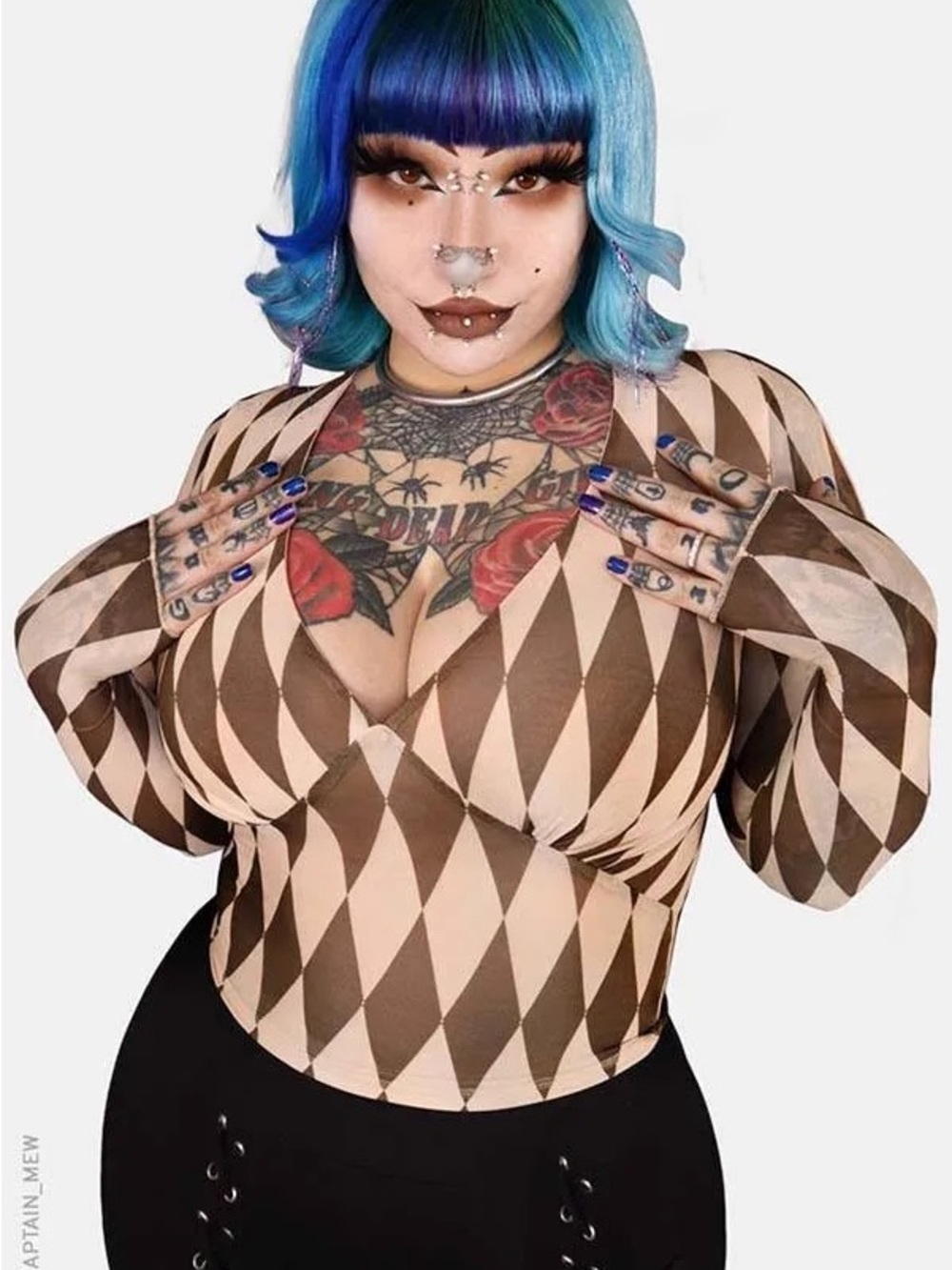 Forest Ink 3XL Plus Size Harlequin Top With Thumb CutOut Clowncore Alt